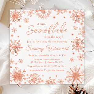 Invitation Flocons de neige en or rose pour Baby Shower d'hiv