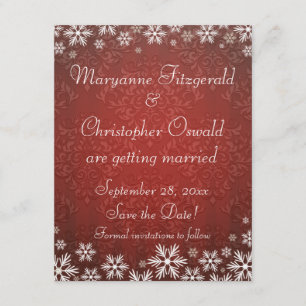 Invitation Flocons de neige et damas rouge, retenez la date