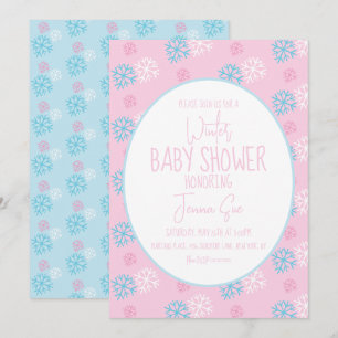 Invitation Flocons de Neige Hiver Rose Bleu Baby Shower
