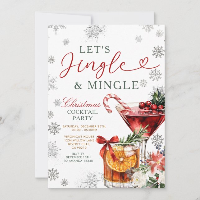 Invitation Flocons de neige Jingle & Mingle Cocktail de Noël  (Devant)