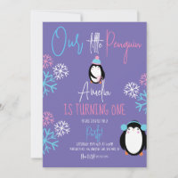 Flocons de Neige Manchots Rose Bleu 1er Anniversai