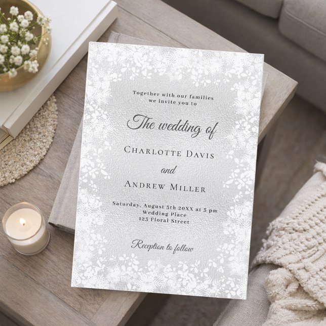 Invitation Flocons de neige mariage hivernal argenté (Créateur téléchargé)