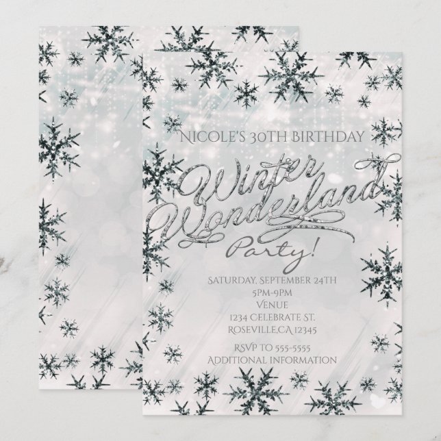 Invitation Flocons de neige Merveilleux Hiver Arge (Devant / Derrière)