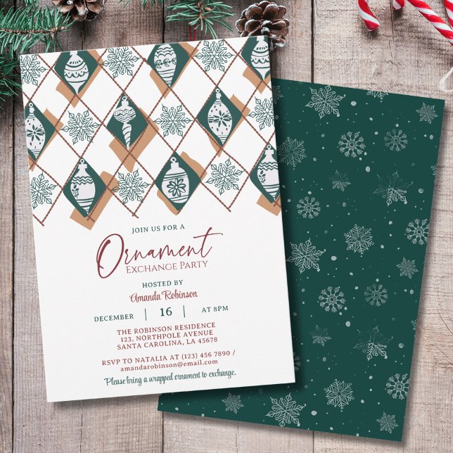 Invitation Flocons de neige Ornement Vert Échange de Noël Par (Créateur téléchargé)