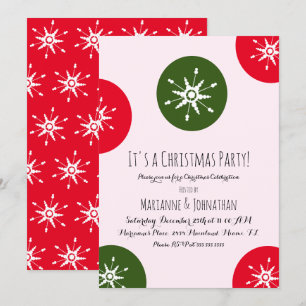 Invitation Flocons de neige rose et points rouges pour la fêt