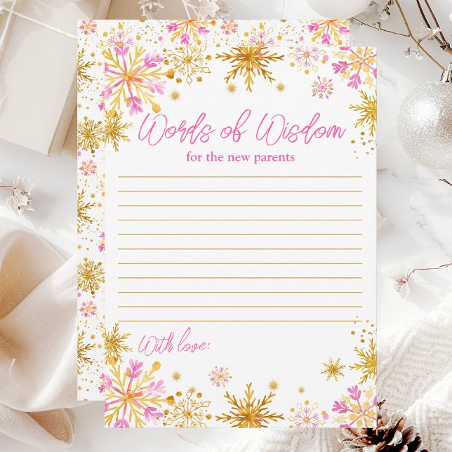 Invitation Flocons de neige roses et dorés, paroles de sagess (Créateur téléchargé)
