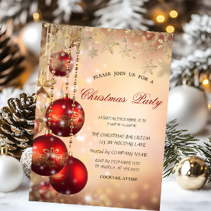 Invitation Flocons de Neige Rouge Boules Noël d'Entreprise
