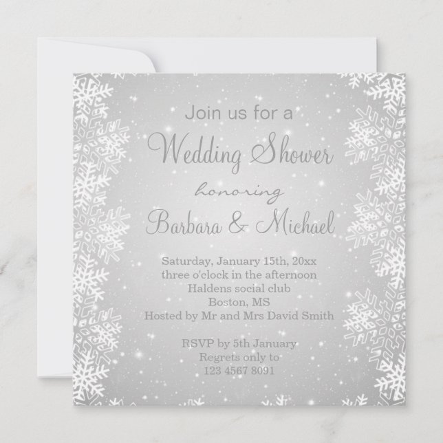 Invitation Flocons de neige sur le wedding shower gris (Devant)