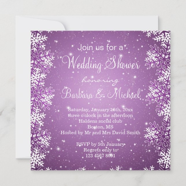 Invitation Flocons de neige sur le wedding shower pourpre (Devant)