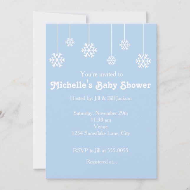 Invitation Flocons de neige suspendus en hiver ble (Devant)