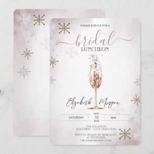 Invitation Flocons de Neige Verre à Champagne Chic Déjeuner d