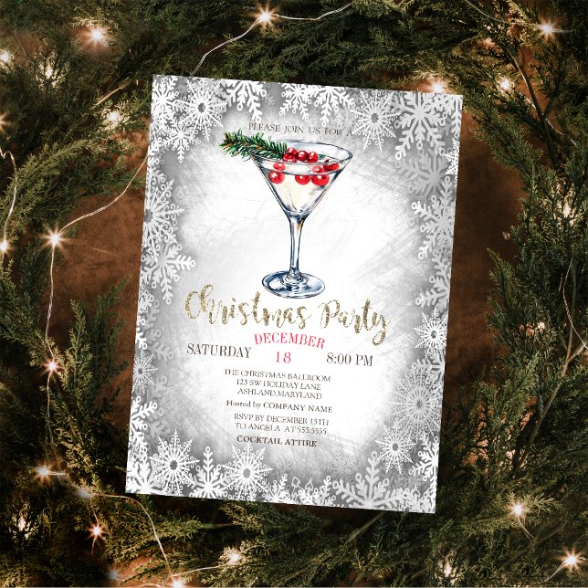 Invitation Flocons de Noël Martini Gris Noël (Créateur téléchargé)