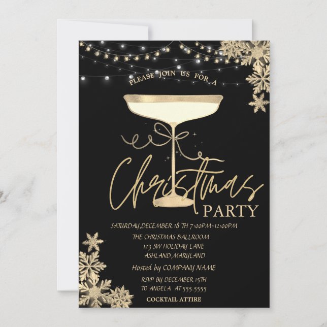 Invitation Flocons de verre à champagne Société de Noël (Devant)