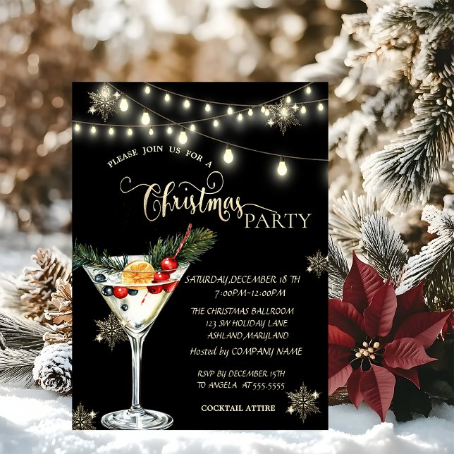 Invitation Flocons d'or, Martini de Noël Fête de Noël (Créateur téléchargé)