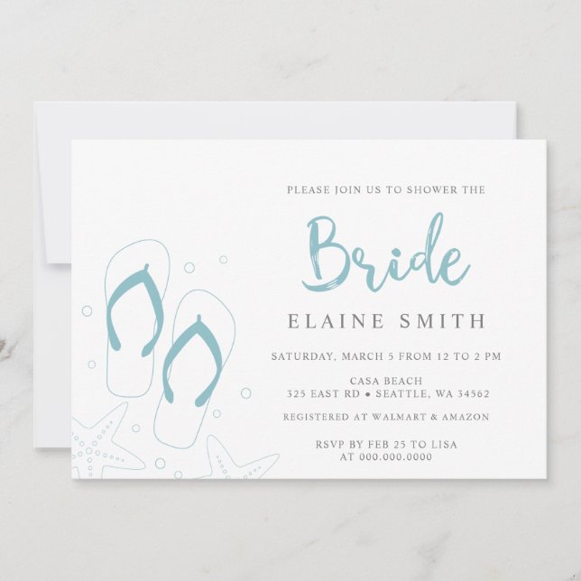 Invitation Flops à tongs bleu Fête des mariées de plage d'été (Devant)