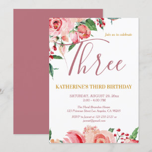Invitation Flora florale rougissent anniversaire rose