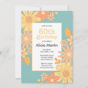 Invitation Flora Orange Retro Super 60e anniversaire