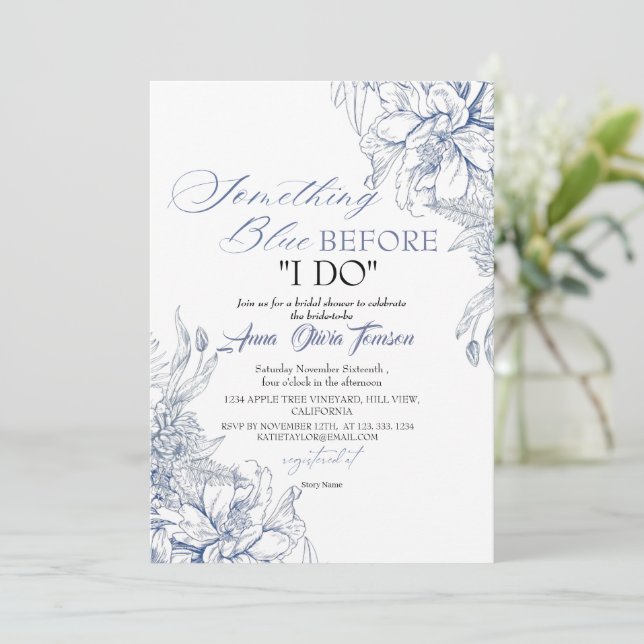 Invitation Flora Something Blue Before I DO Bridal Shower (Debout devant)