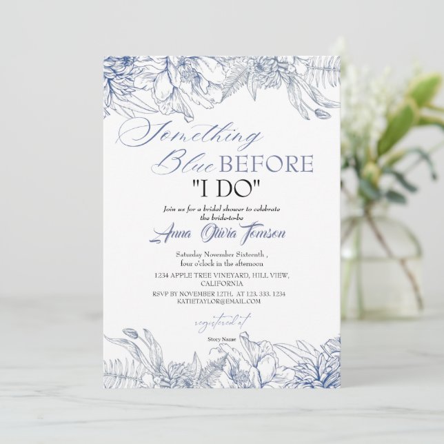 Invitation Flora Something Blue Before I DO Bridal Shower (Debout devant)