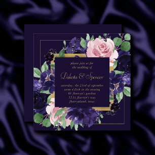 Invitation Floraison   Floral de violet foncé et rose