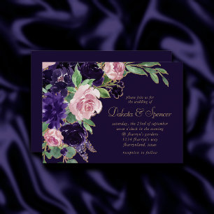 Invitation Floraison   Floral de violet foncé et rose