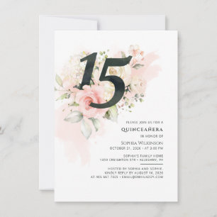 Invitation Floral 15e anniversaire de verdure Quinceanera ros