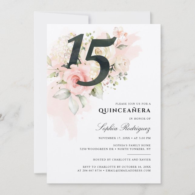 Invitation Floral 15e anniversaire Pink Foliage Quinceanera (Devant)