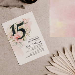 Invitation Floral 15e anniversaire Quinceanera Eucalyptus Feu
