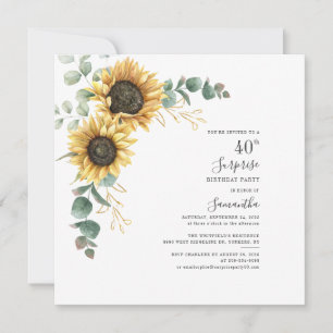 Invitation Floral 40e Anniversaire Surprise Tournesol Eucalyp