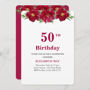 Invitation Floral 50e, 60e anniversaire en Bourgogne & Blanc