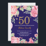 Invitation Floral 50e Anniversaire Parties scintillant d'or b<br><div class="desc">Floral 50e anniversaire Invitation pour les femmes. Aquarelle Fleurie Botanique. Parties scintillant or. Arrière - plan bleu marine. Pies Roses Fleurs Florales. Anniversaire adulte. Pour plus de personnalisation,  cliquez sur le bouton "Customiser" et utilisez notre outil de conception pour modifier ce modèle.</div>