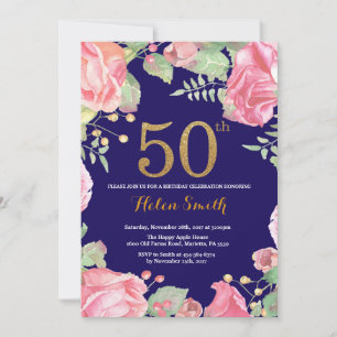 Invitation Floral 50e Anniversaire Parties scintillant d'or b
