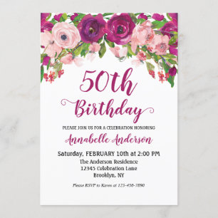 Invitation Floral 50e anniversaire Purple rose Aquarelle mode