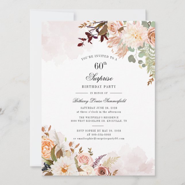 Invitation Floral 60e anniversaire Surprise Party (Devant)