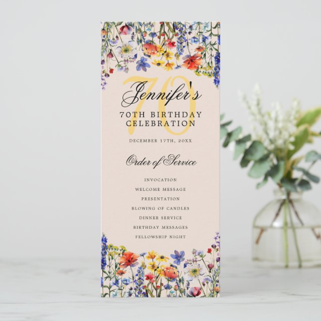 Invitation Floral 70e Anniversaire Menu Champagne (Debout devant)