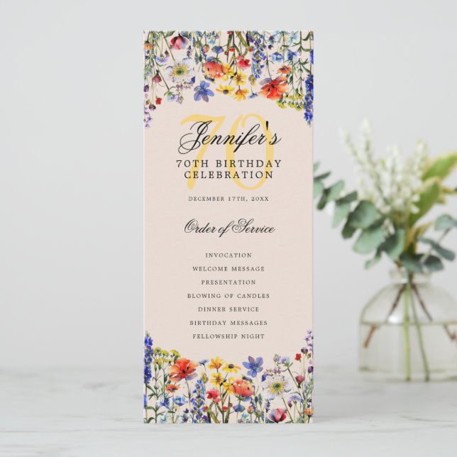 Invitation Floral 70e Anniversaire Menu Merci Champagne (Debout devant)