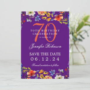 Invitation Floral 70e anniversaire Save the Date Purple