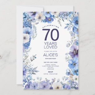 Invitation Floral 70e anniversaire, violet & bleu, jalon