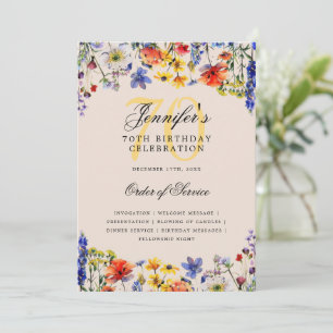 Invitation Floral 70e fête d'anniversaire Menu Champagne