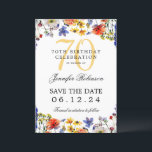Invitation Floral 70th Birthday Party Enregistrer la date<br><div class="desc">Elégant design "70th Birthday Party" avec fleurs sauvages aquarelle et détails texte. Facile à utiliser et facile à personnaliser. Commandez aujourd'hui !</div>