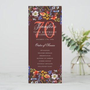 Invitation Floral 70th Birthday Party Program Menu Bourgogne