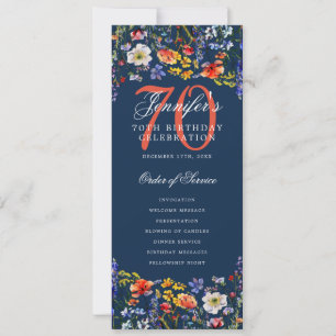 Invitation Floral 70th Birthday Party Program Menu Marine
