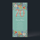 Invitation Floral 70th Birthday Party Program Menu Turquoise<br><div class="desc">Elégant design "programme fête d'anniversaire" avec fleurs sauvages aquarelles et texte personnalisé.</div>