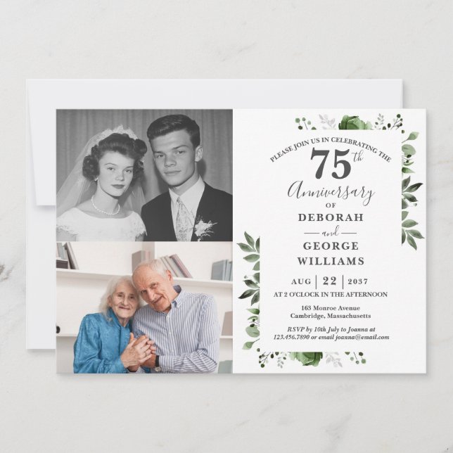 Invitation Floral 75e anniversaire du Mariage Alors et mainte (Devant)