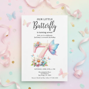 Invitation Floral 7ème papillon Anniversaire Printemps Jardin