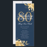 Invitation Floral 80th Birthday Program Gold & Navy avec menu<br><div class="desc">Design élégant "Programme de fête d'anniversaire" avec arrangement floral en or avec texte personnalisé.</div>