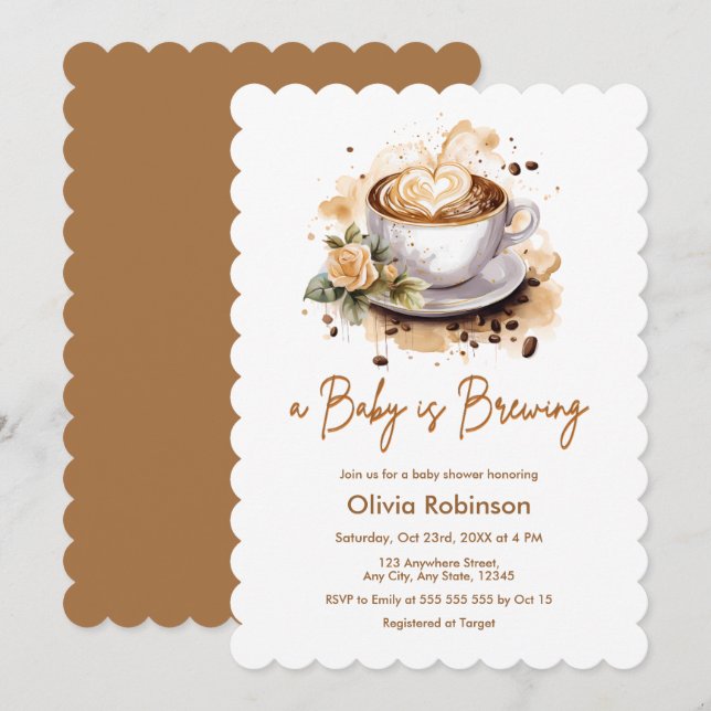 Invitation Floral A Baby brasse du Baby shower de café Brown (Devant / Derrière)