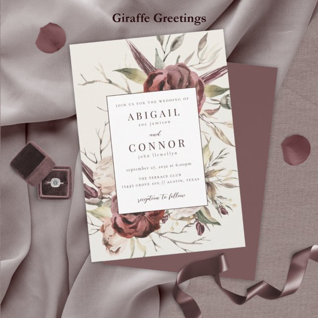 Invitation Floral à la crème Rustique Boho Marsala (Créateur téléchargé)