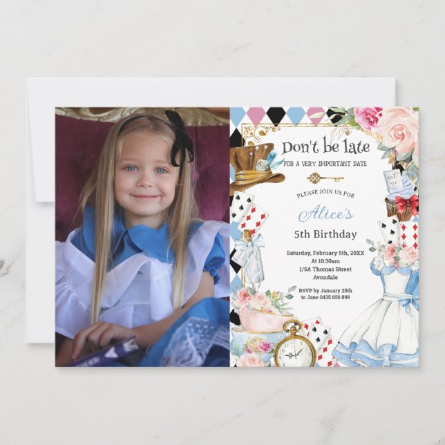 Invitation Floral Alice au pays des merveilles Anniversaire T (Devant)