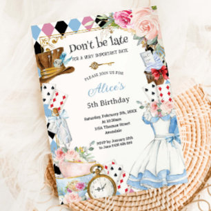 Invitation Floral Alice au pays des merveilles Anniversaire T